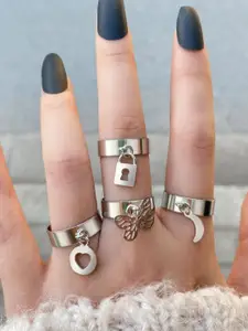 YU FASHIONS Set Of 4 Silver-Plated Love Heart Butterfly Stainless Steel Finger Ring