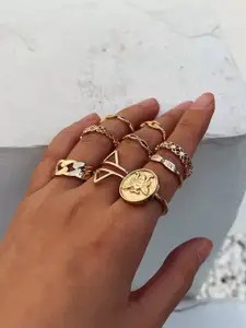 YU FASHIONS Set Of 9 Gold-Plated Stainless Steel Finger Rings