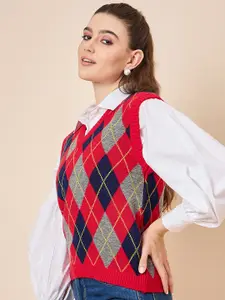 KASMA Women Argyle Woollen Pullover