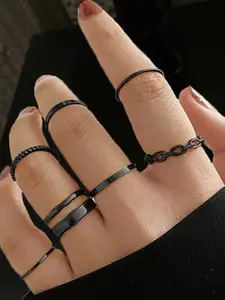 YU FASHIONS Set Of 7 Punk High Fashion Stainless Steel Finger Ring