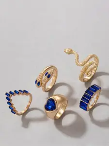 YU FASHIONS Pack Of 5 Gold-Plated Crystal Snake Heart Ring