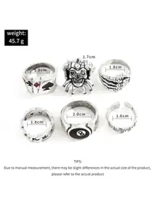 YU FASHIONS Set Of 6 Silver-Plated Stainless Steel Finger Ring