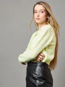 KASMA Women Checked Woollen Crop Cardigan Sweater