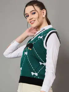 KASMA Women Printed Woollen Sweater Vest