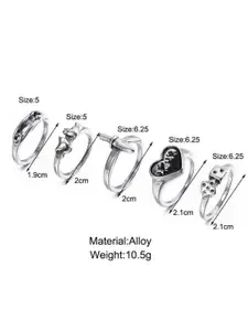 YU FASHIONS Set Of 5 Stainless Steel Sliver-Plated Heart Dice Sword Safety Pin Finger Ring