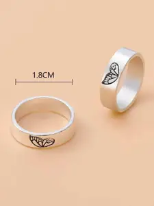 YU FASHIONS Set Of 2 Silver-Plated Stainless Steel Finger Rings