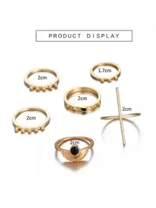 YU FASHIONS Set Of 6 Gold-Plated Stone Studded Stainless Steel Finger Ring