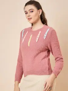 KASMA Women Self Design Boucle Woollen Pullover
