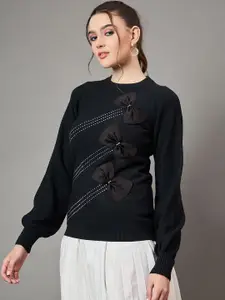 KASMA Women Geometric Self Design Woollen Pullover