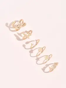 YU FASHIONS Set Of 6 Gold-Plated Stainless Steel Finger Ring