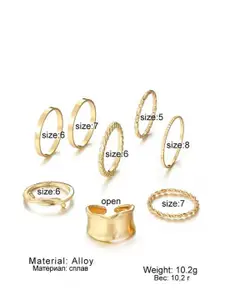 YU FASHIONS Set Of 8 Stainless Steel Gold-Plated Finger Rings