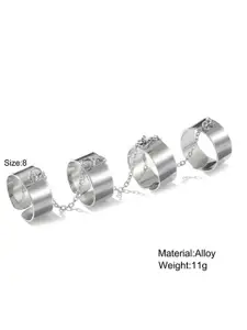 YU FASHIONS Set Of 4 Silver Plated Stainless Steel Finger Rings