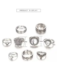 YU FASHIONS Set Of 9 Sliver Plated Lotus Stainless Steel Finger Rings
