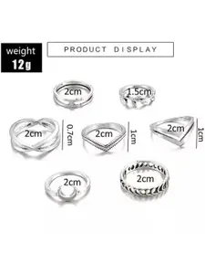 YU FASHIONS Set Of 7 Sliver-Plated Stainless Steel Crescent Moon Finger Ring