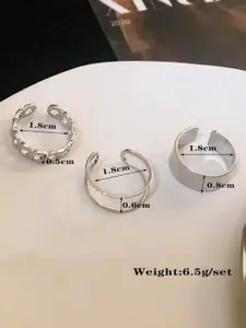 YU FASHIONS Set Of 3 Silver-Plated Stainless Steel Finger Ring