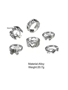 YU FASHIONS Pack Of 6 Sliver-Plated Rings