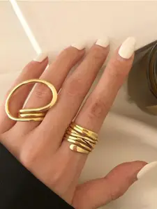 YU FASHIONS Pack Of 2 Gold Plated Finger Ring