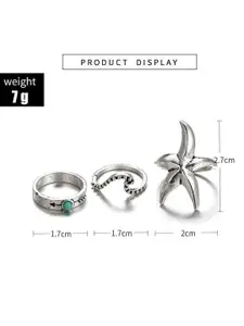 YU FASHIONS Set Of 3 Silver-Plated Rhinestone Studded Finger Ring