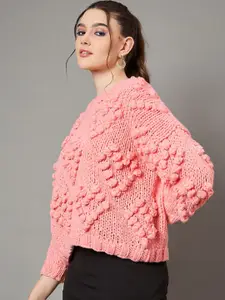 KASMA Women Self Design Cable Knit Woollen Pullover