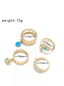 YU FASHIONS Set Of 4 Gold-Plated Rhinestone Studded Evil Demon Stainless Steel Finger Ring