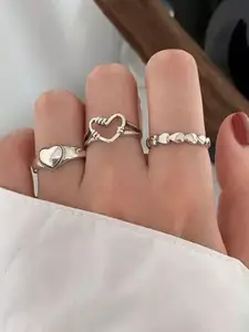 YU FASHIONS Set Of 3 Silver-Plated Stainless Steel Finger Rings