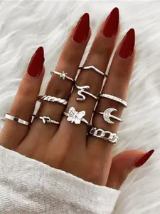 YU FASHIONS Set Of 10 Silver-Plated Stainless Steel Finger Ring