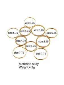 YU FASHIONS Set Of 10 Gold-Plated Stainless Steel Finger Rings