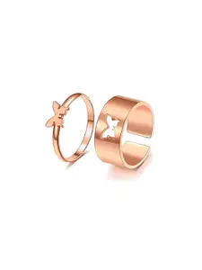 YU FASHIONS Pack Of 2  Couple Best Friend Butterfly Rose Gold-Plated Finger Ring