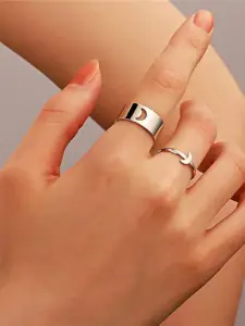 YU FASHIONS Set Of 2 Silver-Plated Stainless Steel Adjustable Finger Ring