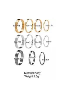 YU FASHIONS Set of 11 Silver-Plated Finger Rings