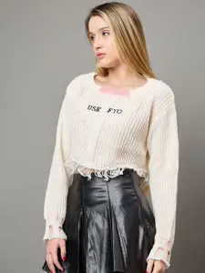 KASMA Women Cable Knit Woollen Pullover with Embroidered Detail Sweaters