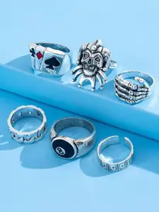 YU FASHIONS Set Of 6 Silver-Plated Finger Rings