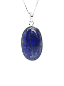 Exotic India Lapis Lazuli Pendant with Malachite on Reverse (Two Sided Pendant)