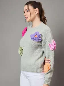 KASMA Women Floral Self Design Pullover with Embroidered Detail