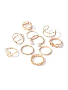 YU FASHIONS Set Of 10 Gold-Plated Stainless Steel Pearl-Studded Finger Ring
