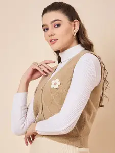 KASMA Women Self Design Floral Woollen Crop