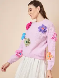 KASMA Women Floral Woollen Long Sleeves Pullover