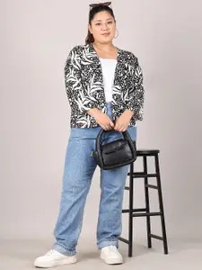 Rute Plus Size Floral Printed Pure Cotton Open Front Shrug