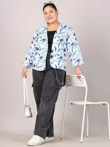 Rute Plus Size Tropical Printed Pure Cotton Open Front Shrug