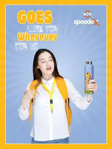 Speedex Blue Stainless Steel Cartoon Characters Printed Single Wall Vacuum Water Bottle 1L