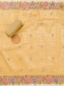 Koskii Floral Embroidered Zari Work Unstitched Dress Material