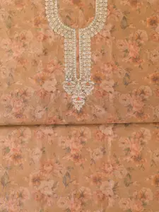 Koskii Floral Printed Beads and Stones Organza Unstitched Dress Material