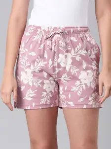 Go Colors Women Cotton Floral Printed Mid-Rise Lounge Shorts