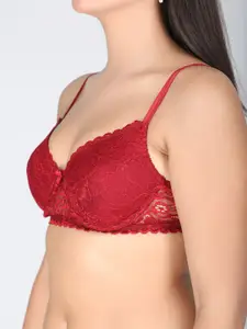 StyFun Cotton Floral Lace Self Design Cut and Sew Full Coverage Underwired Lightly Padded