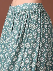 V-Mart Green Geometric Printed Flared Midi Skirt