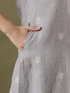 Anouk Purple Geometric Woven Design Pure Cotton Straight Kurta