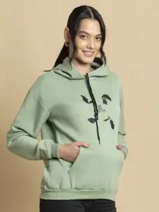 OCTICS Women Graphic Printed Long Sleeves Hooded Sweatshirt