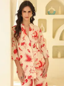 JISORA Floral Printed Pure Cotton Top With Palazzo