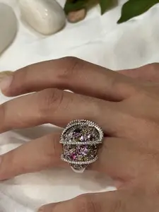 The Jewellery Tale Silver Plated American Diamond Stone Studded Finger Ring