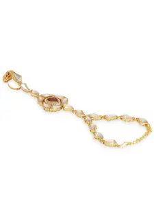 OOMPH Set of 2 Kundan Stone Studded Hathphool Hathpanja Ring Bracelets